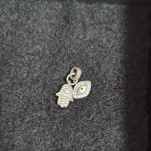 Silver And Cubic Zirconia Hamsa and Evil Eye Charm